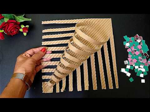 How to Make Wall Hanging using Cardboard   DIY Cardboard Craft   Flower Bouquet   DIY Craft Hanging