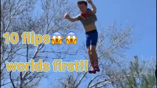 euro mat on backyard trampoline!!!!(10 flips)😱😱