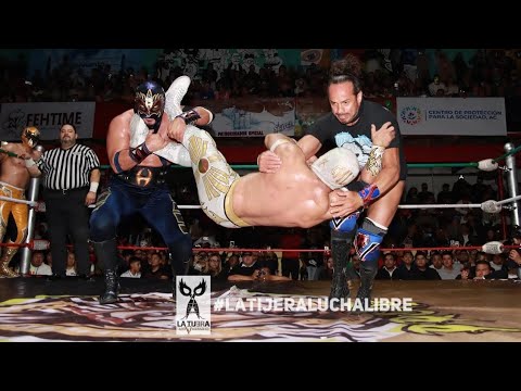 Lucha estelar Místico y Máscara Dorada Vs Hechicero y Volador Jr en la Arena Afición con Max Proad
