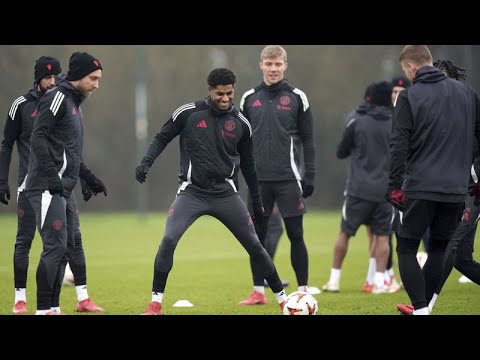 Man United's Marcus Rashford trains with team ahead of Rangers game