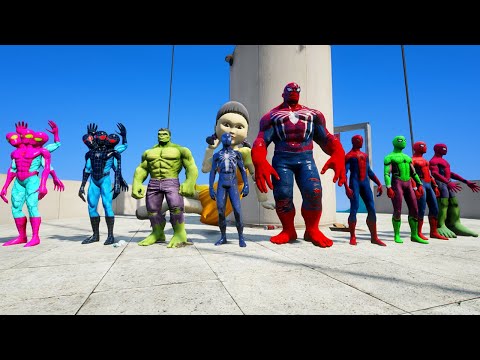 GTA 5 SPIDERMAN Water Slides RAGDOLLS - Spiderman, Hulk, Squid Game,  (Euphoria Ragdolls)