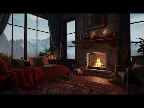 Cozy Rain on Window - Heavy Rain & Crackling Fireplace | Deep Sleep, Study, and Rain Sounds