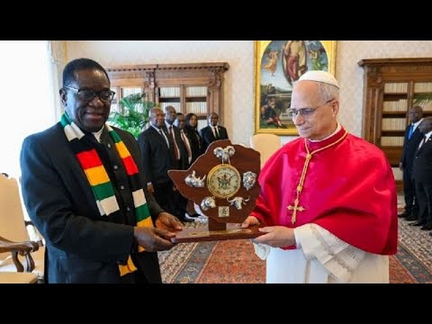 YouTube video thumbnail: Zimbabwe's President Mnangagwa Meets Pope Leo XIV in the Vatican