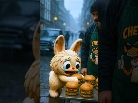 Labubu Steals A Burger 🍔 #labubu #catvideos #cat