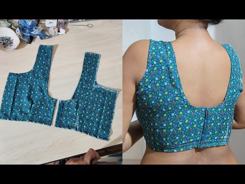 Deep Neck Back Hook Blouse Cutting and Stitching | Size 40 and 36