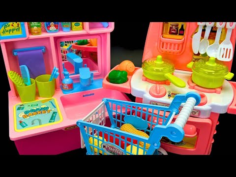 8 minutes Satisfying with Unboxing Cute Pink Bathroom Sink with Doll and Mini Kitchen Grocery ASMR