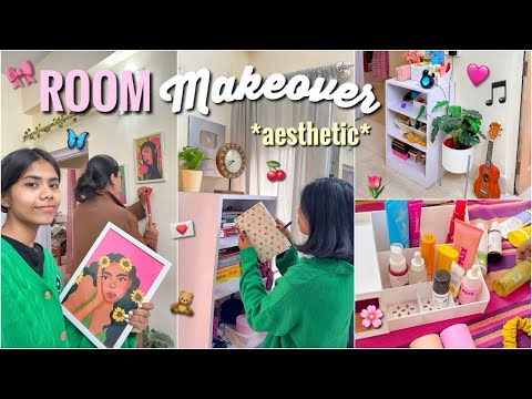 My New Room Makeover! 🎀 *AESTHETIC* DIY ROOM TRANSFORMATION 🍒 #roommakeover #roomtour #aesthetic