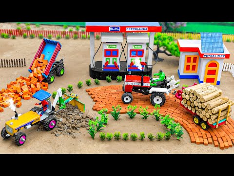 DIY tractor mini petrol pump making bricks road construction science project‪ | @sunfarming7533​