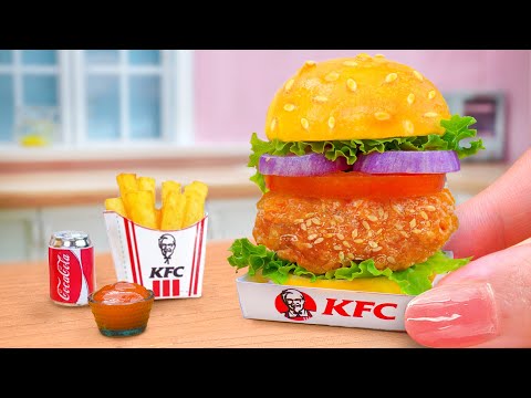 How To Make KFC Chicken Burger In Miniature Kitchen with Mini Yummy ! ASMR Cooking Recipe Idea