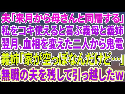 【スカッとする話】夫「来月から母さんと同居する」私をこき使えると大喜びの義母と義姉→翌月、血相を変えた2人から鬼電。義姉「家がもぬけの殻だけど」無職の夫だけ残した結果