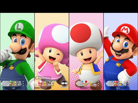 Super Mario Party Jamboree - Toadette vs Toad vs Mario vs Luigi - Roll 'em Raceway