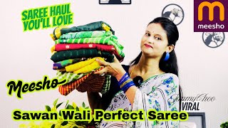 Sawan Special Saree Haul 🌿 | Meesho Affordable Look Green Beauty for Sawan Season 💚 | Stylish Saree 