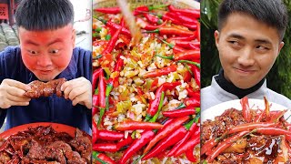 Eating chili challenge! | Funny Mukbang | TikTok Funny Video | Songsong and Ermao