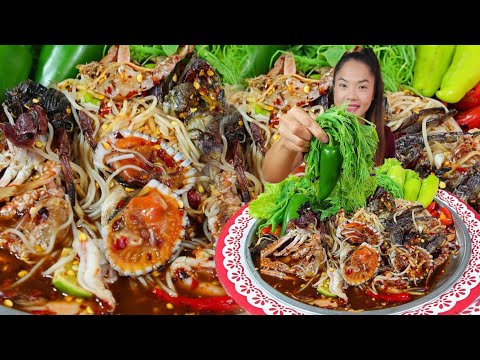 ตำซั่วทะเลเผ็ดๆ ยอดฝักแม้ว พริกแมคซิกัน #mukbang #eating