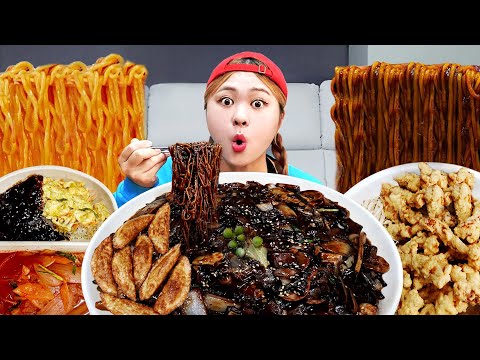 ASMR MUKBANG 중국집 쟁반짜장 탕수육 짬뽕 먹방! BLACK BEAN NOODLES Eating Sound | HIU 하이유