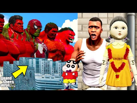 Franklin and Shinchan & Pinchan play HIDE AND KILL With Red HULK In GTA 5 | GTA V HINDI