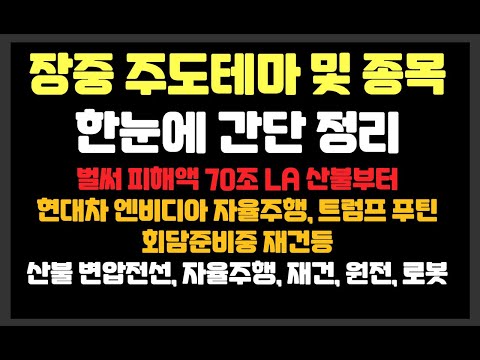 벌써 피해액 70조 LA 산불부터 현대차 엔비디아 자율주행, 트럼프 푸틴 회담준비중 재건등 /이마트,전진건설로봇,제일일렉트릭,비츠로테크,현대힘스,슈어소프트테크,산일전기,파라텍,