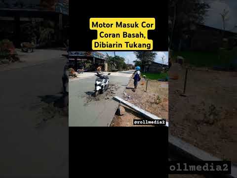 Motor Lewat Jalan Semen Baru diCor, Tukangnya dah Malas#semen#corcoran#tukang#jalanraya#videoviral