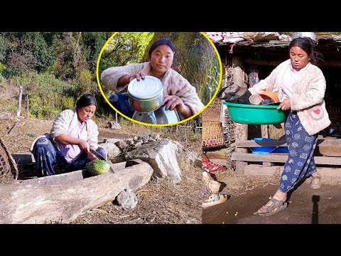 Jina cleaning dishes II Jina doing household works@AloneAdhirajnepal