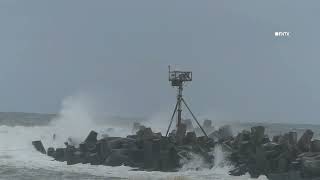 Massive Waves with Surfers, Coast Guard Boat at the Manasquan NJ Beach 