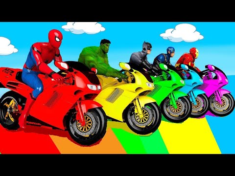 الأبطال الخارقين على القضبان دوامة قمع جسر 🏍️🐱SPIDER MAN!on Motorcycle in Spiral Bridge Stunt Rid