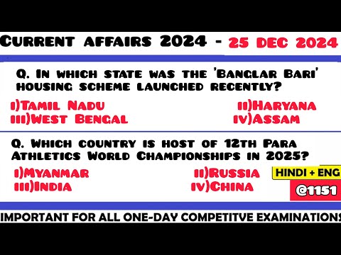 25 December 2024 Current Affair Questions | Daily Current Affairs | Current Affairs 2024 Dec | HVS|