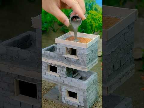 How to build a three-story mini brick house in a zigzag style with a swimming pool #house #diy