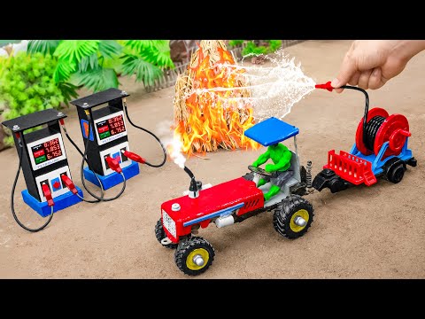 Diy tractor making mini Fire Truck rescues Petrol Pump science project | rescue heavy truck video