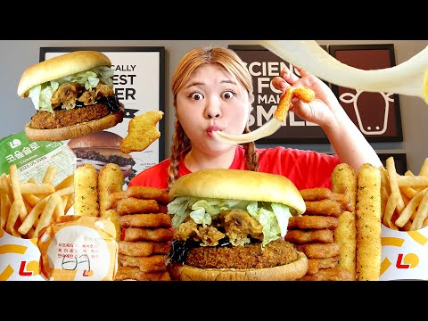 ASMR MUKBANG 롯데리아 크랩 얼라이브 버거 먹방🍔지파이 Crispy Fried Chicken Giant Crab Burger Eating Sound | HIU 하이유