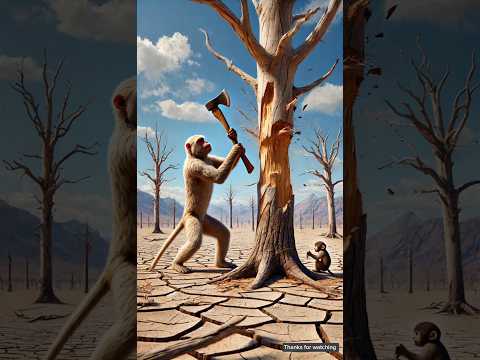 monkey and his child have made a tree house by cutting wood from a dry tree #ai #monkey #home