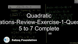 Quadratic Equations-Review-Exercise-1-Question 5 to 7 Complete