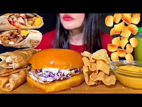 ASMR CHICKEN SHAWARMA, BURGER, CHIPS | FAST FOOD MUKBANG