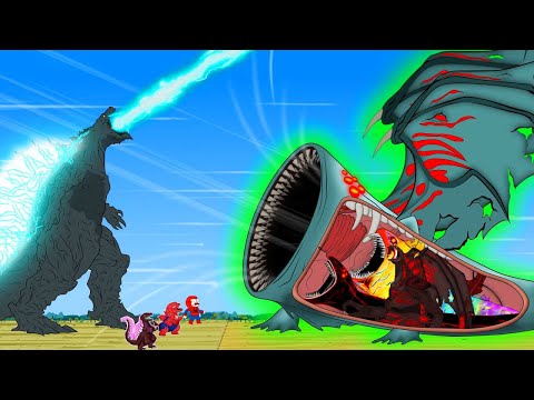 Rescue Family GODZILLA & KONG vs Legendary Sea Eater : Giant Mouth Monster Level Challenge | FUNNY