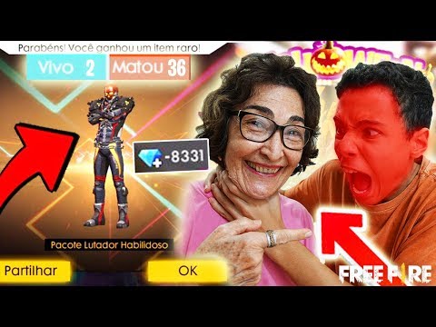 MINHA VÓ FOI ME TROLLAR E GANHOU O NOVO CAVALEIRO CAVEIRA DE HALLOWEEN LENDÁRIO NO FREE FIRE!!!