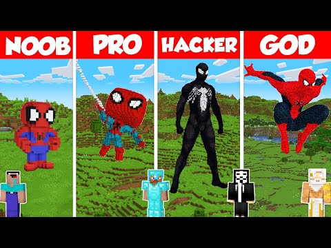 Spider-Man Statue Build Battle Challenge - Noob vs Pro vs Hacker vs God - Minecraft Animation