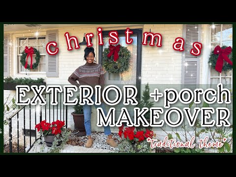 CHRISTMAS EXTERIOR & PORCH MAKEOVER| Decorate W/ Me, Landscaping, Budget Friendly Ideas, DIY Doormat