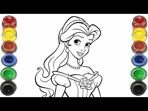 Cute Princess Belle Drawing for kids, Painting & Coloring for kids, Toddlers | Let's Draw Together