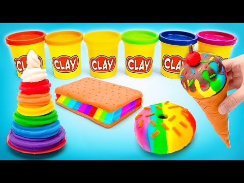 Making Rainbow Treats with Colorful Clay 🌈🍭 Fun Craft Ideas