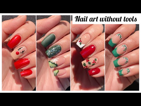 Easy Christmas nail art designs without tools || Nail art for beginners