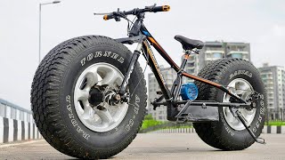 “साइकिल में कार का बड़ा Tyre lagaya!” || Homemade Electric Fat tyre bike at home