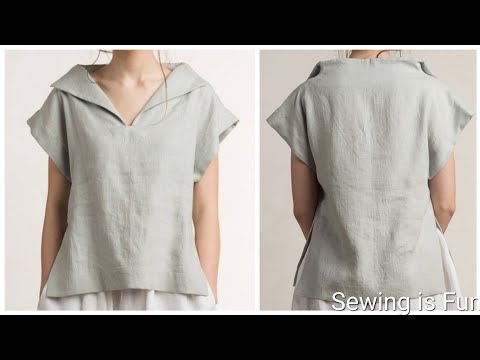 DIY easy Linen Blouse / Boxy linen Top + Sewing Pattern, How to make loose Top, Collar tutorial #sew