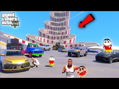 Franklin & Shinchan And Oggy Testing GOD CARS vs HUGE SPEED Curved Ramp in GTA 5 | SHINCHAN & OGGY