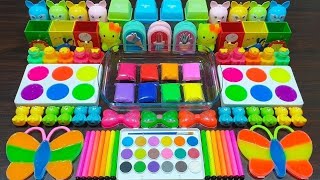 Rainbow slime ! Mixing random things into store-bought slime ! Relaxing slime videos !!!