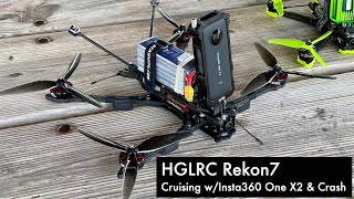 Rekon7 FPV quadcopter w/Insta360 One X2 - Cruising at sunset & a crash