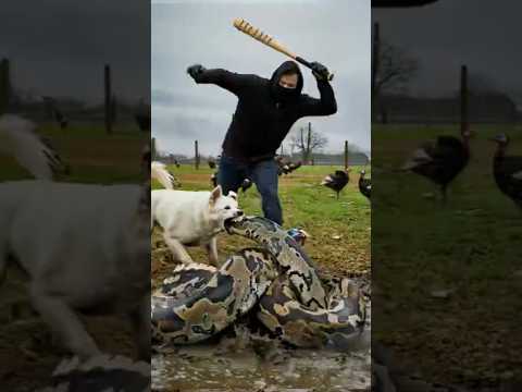 ⚠️Turkey Freed from Python by Farmer and Dog! #rescue #animals #dog