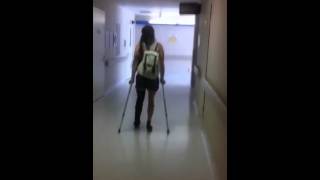 Real black long leg cast LLC crutching