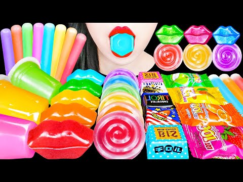 ASMR RAINBOW DESSERTS 직접 만든 무지개 디저트 얼린 닉클립 해외 간식 먹방 FROZEN NIK-L-NIP JELLY CHOCOLATE EATING MUKBANG