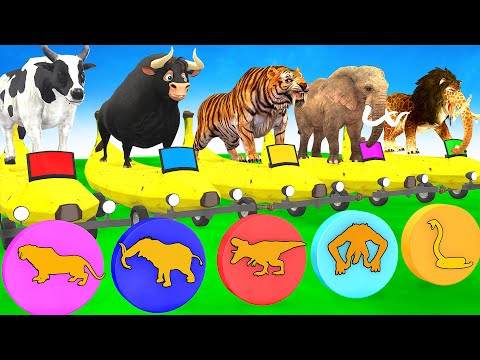 ANIMAL GAME Mammoth Elephant Cow Cartoon Tiger Lion Buffalo Long Slide Shape Challenge Animal Cross