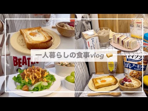 一人暮らしの食事vlog🥪/タコライスとライスペーパー餃子をつくる🥟/PB&Jサンドイッチ、ラピュタパン、グリークヨーグルト