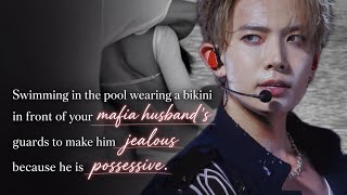 Swimming in the pool wearing bikini infront of your possessive husband’s guards to make him jealous 